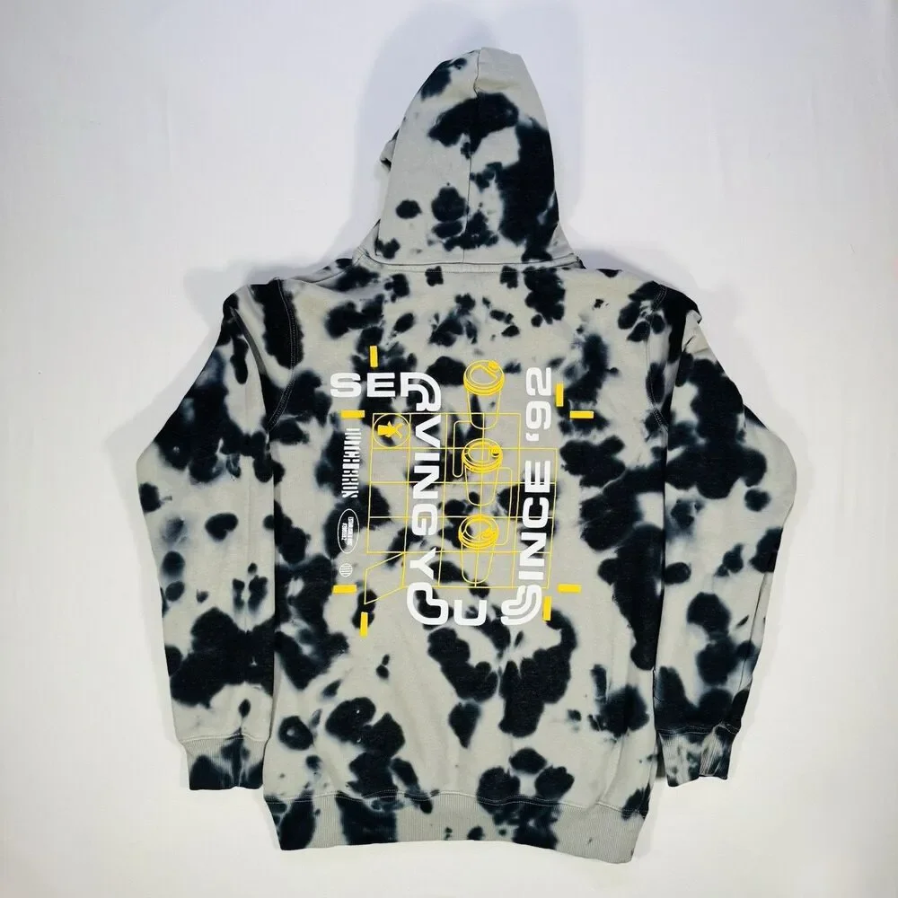 Dutch Bros Coffee Tie Dye Hoodie Sweatshirt Medium Black Gray with Graphic Back - Picture 2 of 7